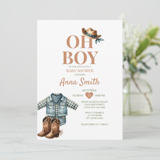 BOY COWBOY outfit baby shower zuidwestelijke cactu Kaart (Staand voorkant)
