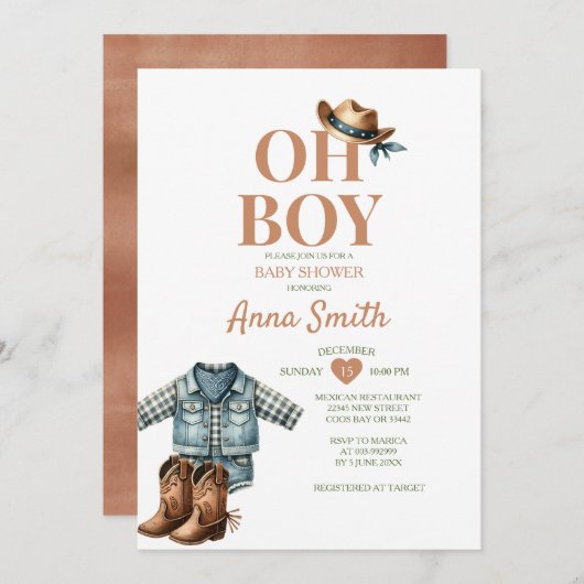 BOY COWBOY outfit baby shower zuidwestelijke cactu Kaart (Voorkant / Achterkant)