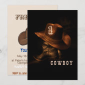 Boy Cowboy Verjaardagsuitnodiging, bewerkbaar Mijn Kaart (Voorkant / Achterkant)