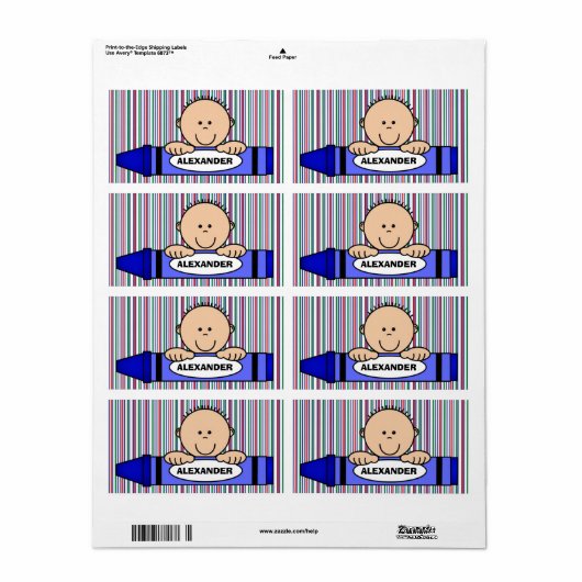 Boy Crayon School Supply Label (Full Sheet)
