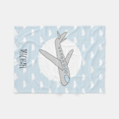 Boy Cute Blue Airplane met naam Kinder Fleece Deken (Voorkant (Horizontaal))