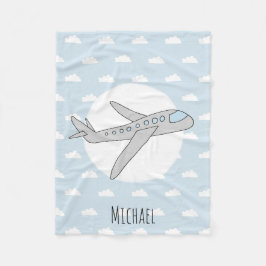 Boy Cute Blue Airplane met naam Kinder Fleece Deken
