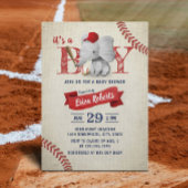 Boy Cute Elephant Baseball Baby shower Kaart