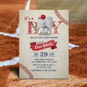 Boy Cute Elephant Baseball Baby shower Kaart
