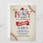Boy Cute Elephant Baseball Baby shower Kaart (Voorkant)