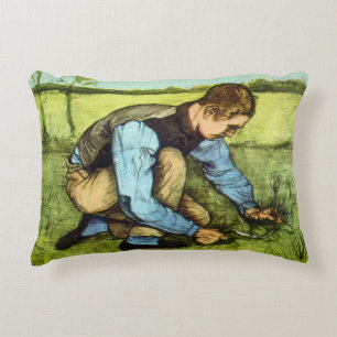 Boy Cutting Grass met Sickle door Vincent van Gogh Accent Kussen