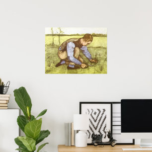 Boy Cutting Grass met Sickle door Vincent van Gogh Poster