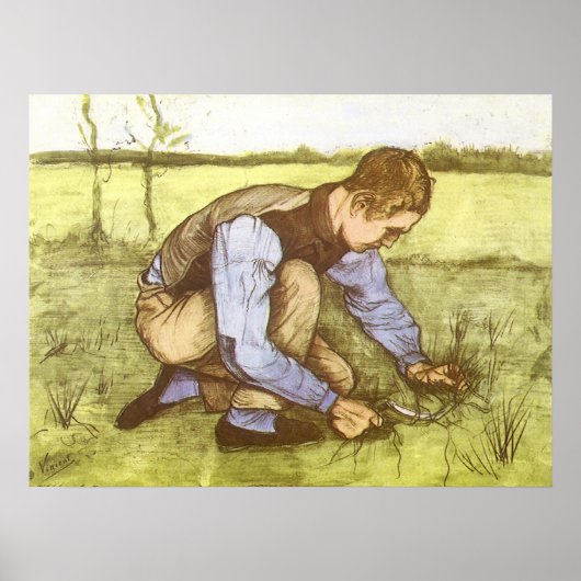 Boy Cutting Grass met Sickle door Vincent van Gogh Poster (Voorkant)