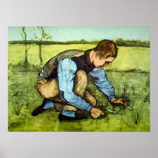 Boy Cutting Grass met Sickle door Vincent van Gogh Poster (Voorkant)