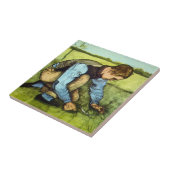 Boy Cutting Grass met Sickle door Vincent van Gogh Tegeltje (Zijkant)