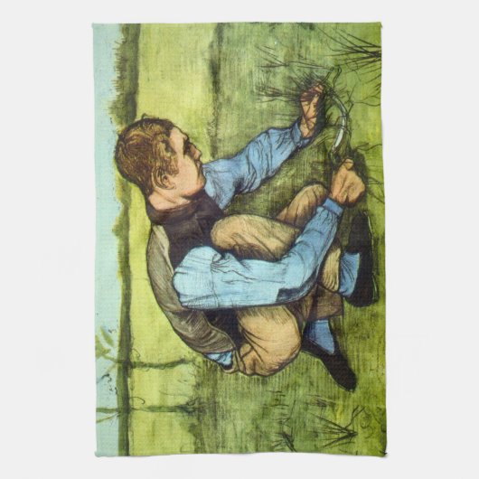 Boy Cutting Grass met Sickle door Vincent van Gogh Theedoek (Verticaal)