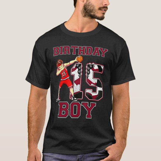 Boy Dabbing Basketball 15th Birthday Love Sneakers T-shirt (Voorkant)