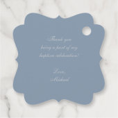Boy Daptism Dusty Blue Silver Cross Crest  Bedankjes Labels (Achterkant)