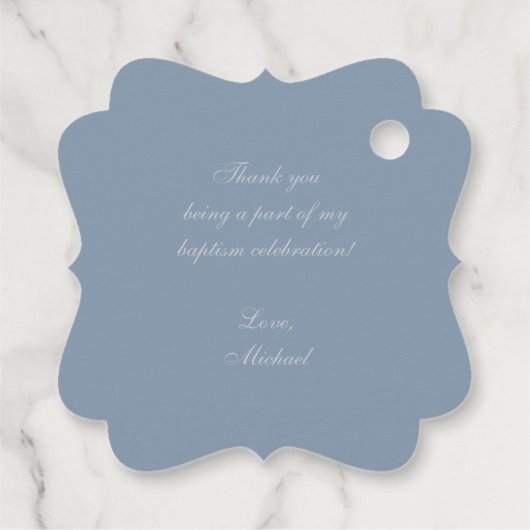Boy Daptism Dusty Blue Silver Cross Crest  Bedankjes Labels (Achterkant)