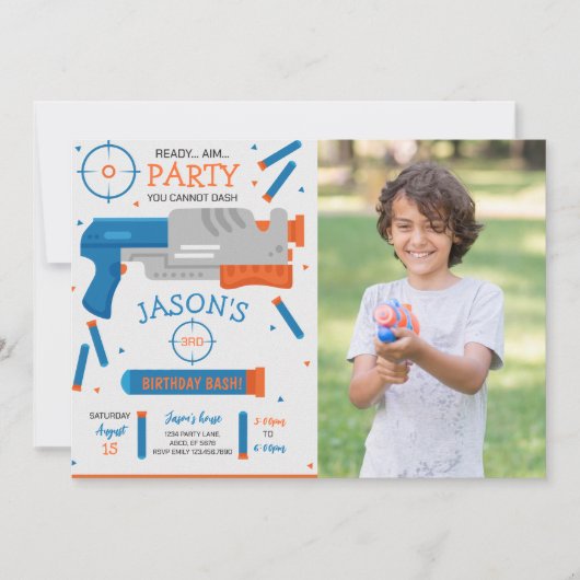 Boy Dart Pistool War verjaardagsfeest foto Kaart (Voorkant)