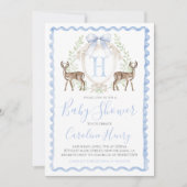 Boy Deer Baby shower Preppy Gingham Blue Kaart (Voorkant)