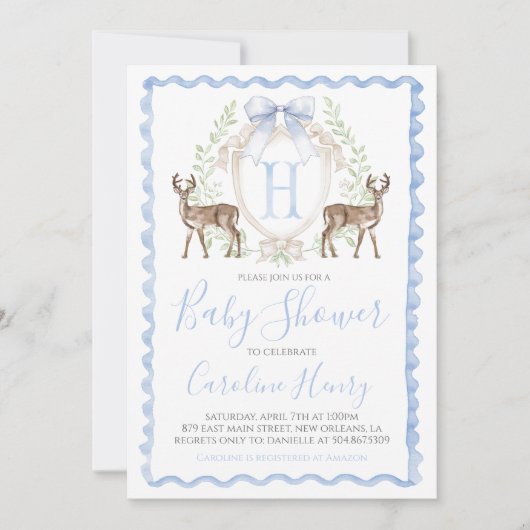 Boy Deer Baby shower Preppy Gingham Blue Kaart (Voorkant)