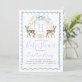 Boy Deer Baby shower Preppy Gingham Blue Kaart (Staand voorkant)