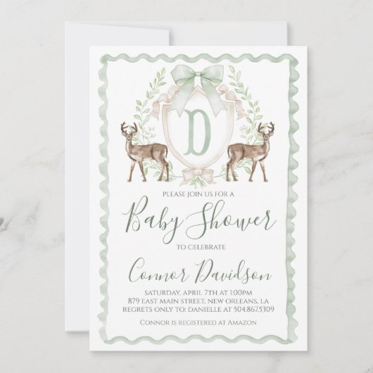 Boy Deer Baby shower Preppy Hunting Sage Green Kaart (Voorkant)