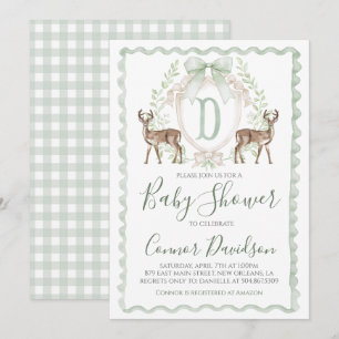 Boy Deer Baby shower Preppy Hunting Sage Green Kaart