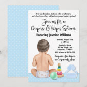 Boy Diaper Shower-uitnodiging Kaart (Voorkant / Achterkant)