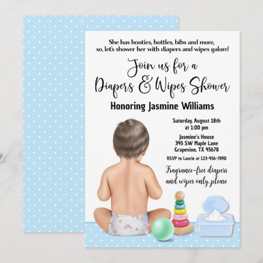 Boy Diaper Shower-uitnodiging Kaart (Voorkant / Achterkant)