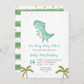 Boy Dino Trex 3rd Birthday Invitation Kaart (Voorkant / Achterkant)