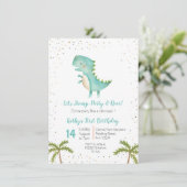 Boy Dino Trex 3rd Birthday Invitation Kaart (Staand voorkant)