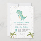 Boy Dino Trex 3rd Birthday Invitation Kaart (Voorkant)