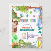 Boy Dinosaur 3rd Birthday Invitation Kaart (Voorkant)