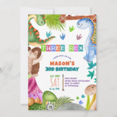 Boy Dinosaur 3rd Birthday Invitation Kaart (Voorkant)