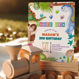 Boy Dinosaur 3rd Birthday Invitation Kaart