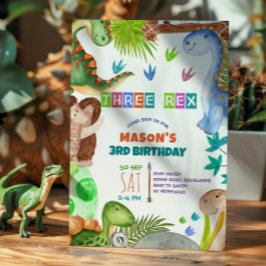 Boy Dinosaur 3rd Birthday Invitation Kaart