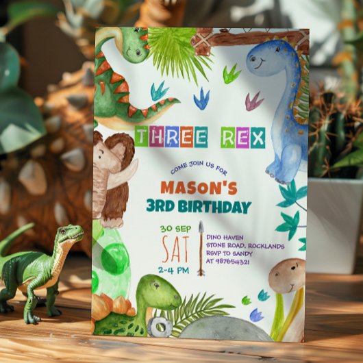 Boy Dinosaur 3rd Birthday Invitation Kaart
