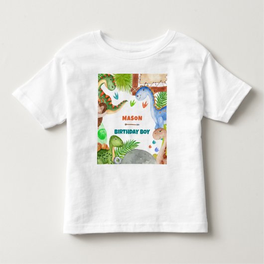 Boy Dinosaur 3rd Birthday Invitation Kinder Shirts (Voorkant)