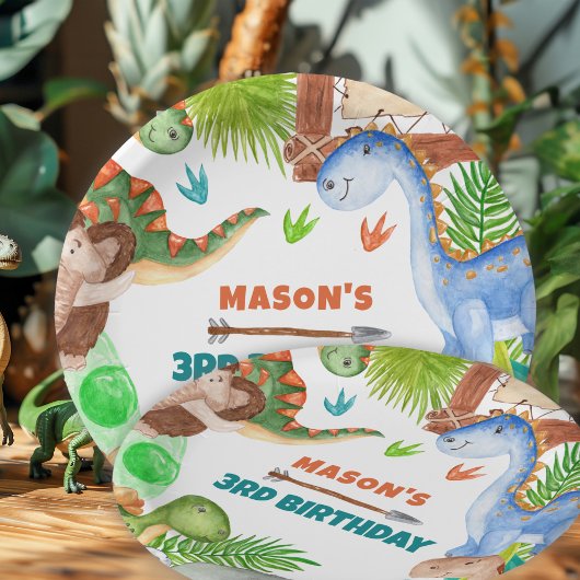 Boy Dinosaur 3rd Birthday Party Papieren Bordje