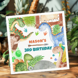 Boy Dinosaur 3rd Birthday Party Servet
