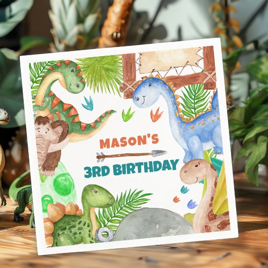 Boy Dinosaur 3rd Birthday Party Servet