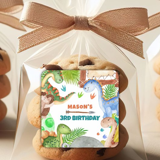 Boy Dinosaur 3rd Birthday Party Vierkante Sticker