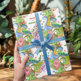 Boy Dinosaur 4th Birthday Invitation Cadeaupapier