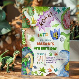 Boy Dinosaur 4th Birthday Invitation Kaart