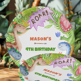 Boy Dinosaur 4th Birthday Papieren Bordje