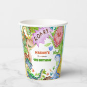 Boy Dinosaur 4th Birthday Party  Papieren Bekers (Voorkant)