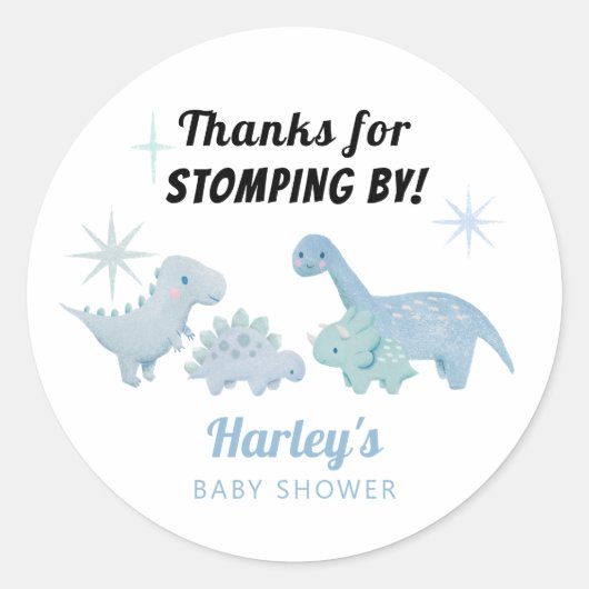 Boy Dinosaur Baby shower Favor Ronde Sticker (Voorkant)