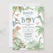 Boy Dinosaur Baby Shower Invitation Kaart (Voorkant)