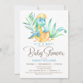 Boy Dinosaur Baby shower Invitation Kaart (Voorkant)