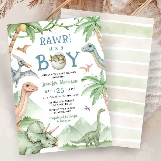 Boy Dinosaur Baby Shower Invitation Kaart
