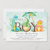 Boy Dinosaur Baby shower Invitation Kaart (Voorkant)