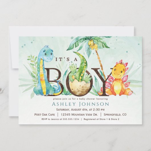 Boy Dinosaur Baby shower Invitation Kaart (Voorkant)