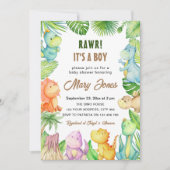 Boy Dinosaur Baby shower Kaart (Voorkant)